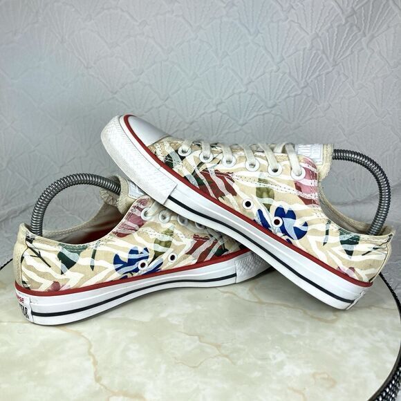 Converse Chuck Taylor Lace Up Sneakers Sz 7.5 Beige Floral Print Streetwear Shoe - Picture 10 of 12